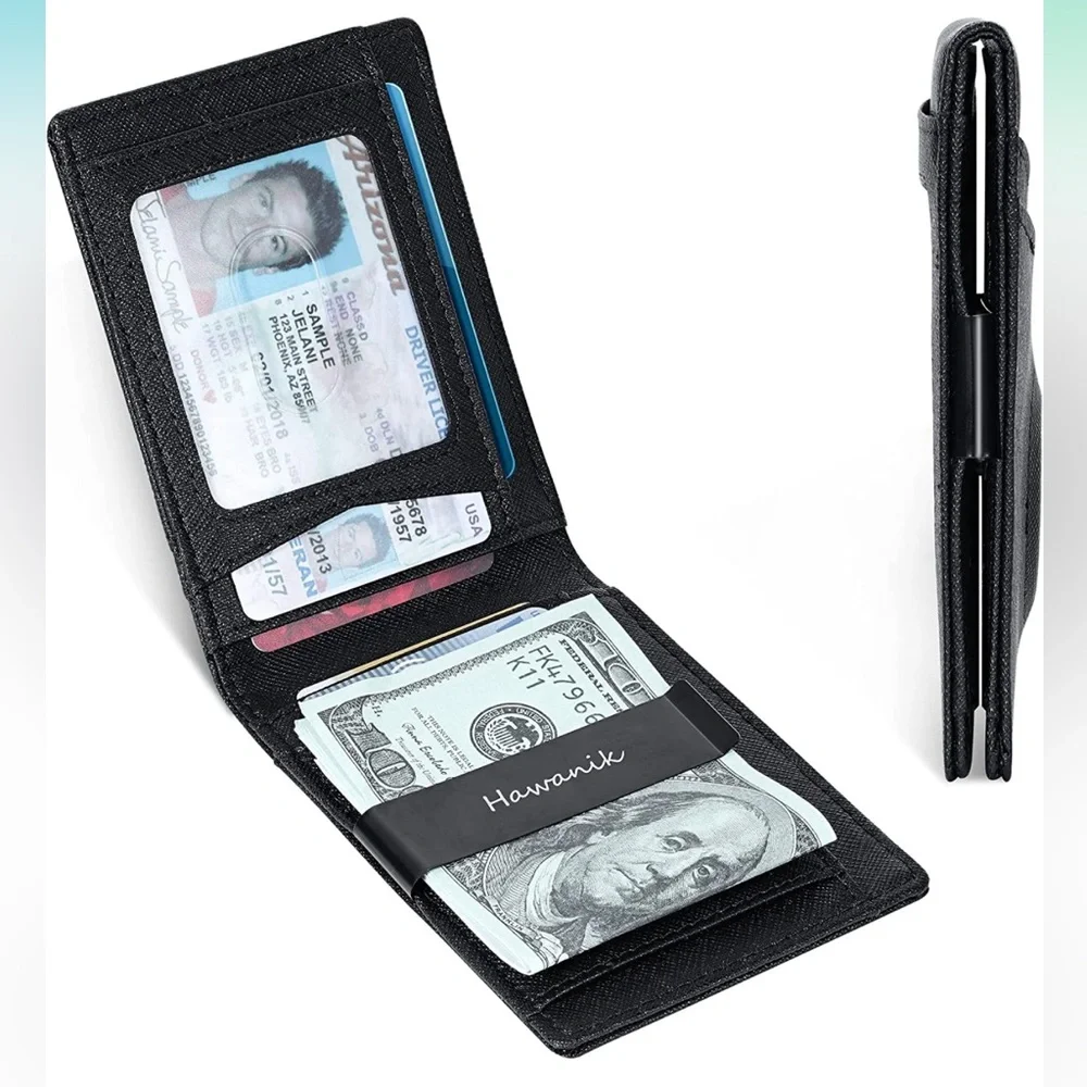 NEW! Slim Bifold Wallet With Integrated Case Holder for AirTag Black-Crosshatch